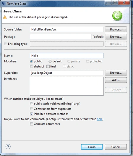 Java class name in BlackBerry project