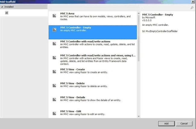 MVC 5 Empty Controller