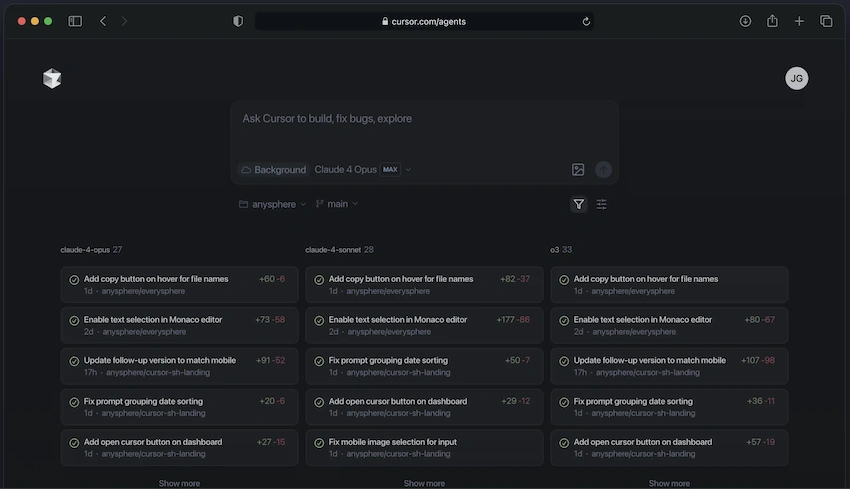 Kanban view of Cursor Agents