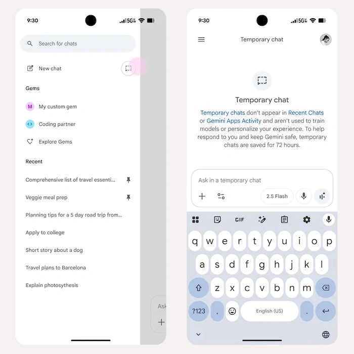 Gemini Temporary Chat