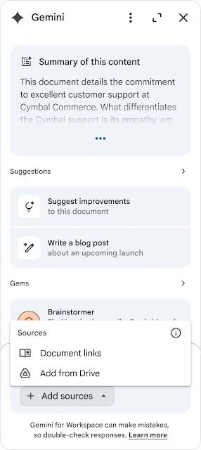 The dialog in the side panel where users can choose to ground Gemini in linked files