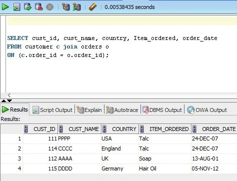 Join query with on clause