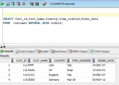Natural Join in Oracle
