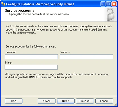 Database Mirroring Security Wizard