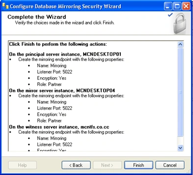 Database Mirroring Security Wizard