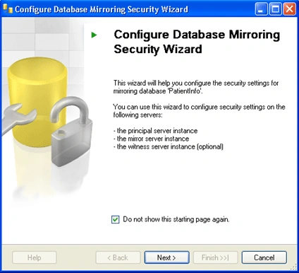 Database Mirroring Security Wizard