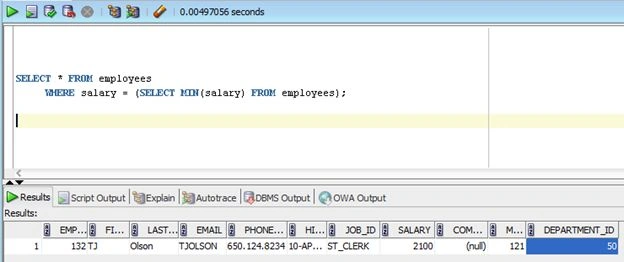 Single Row Subquery