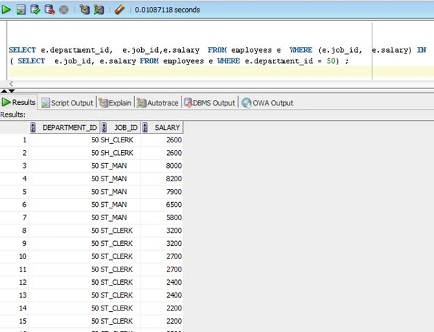 Multiple Column Subquery