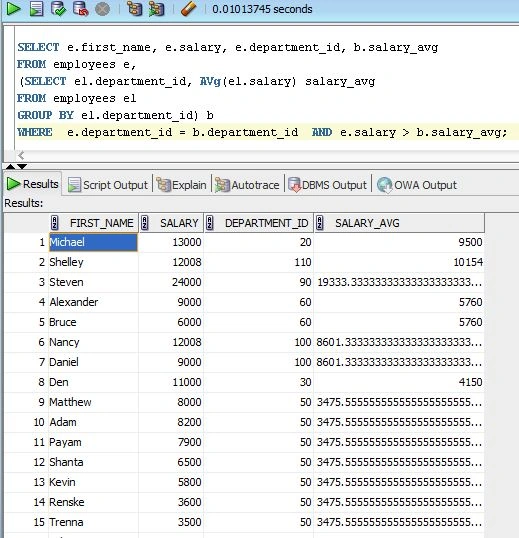 subquery using FROM clause