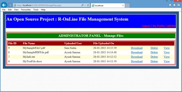 Manage Files Page