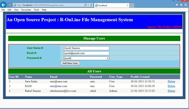 Manage Users link