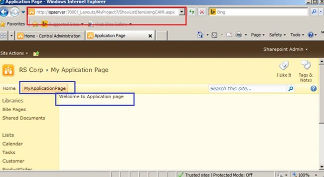 application page in sharepoint