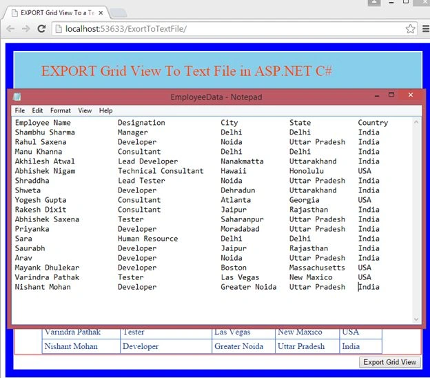 exported txt file
