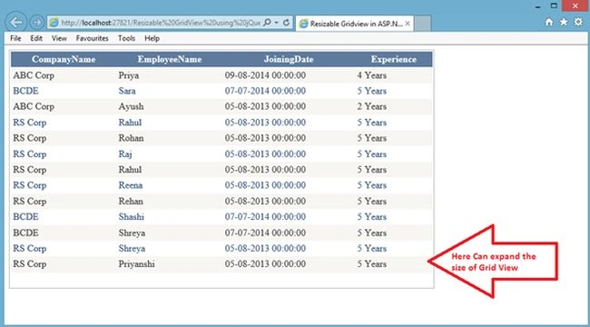 expend the size of grid view