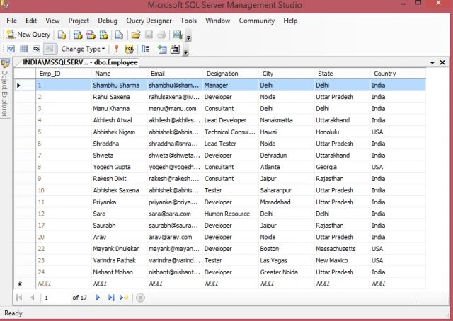 data in table