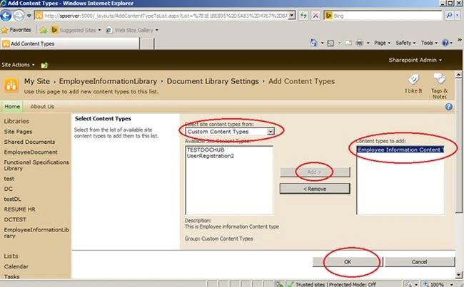 Add from existing site content types