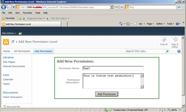 Sharepoint custom Permission