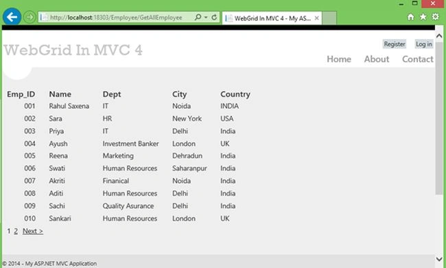 webgrid in mvc