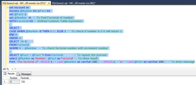 Calculating Factorial of Numbers using CTE