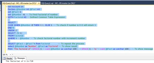 Calculating Factorial of Numbers using CTE