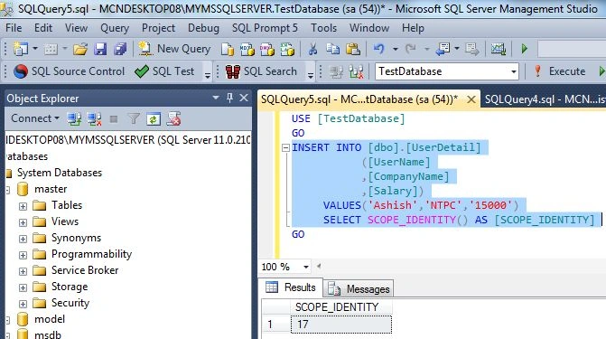 SCOPE_IDENTITY() in SQL Server