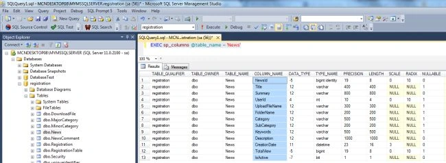 sp_columns procdure in sql server