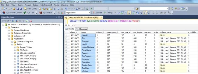 sp_columns procdure in sql server