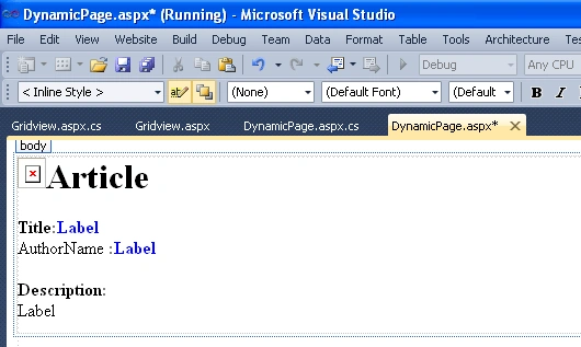 dynamicpage with gridview data