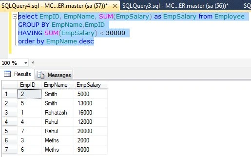 Having Clause in SQL Server