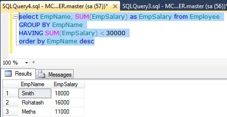 Having Clause in SQL Server