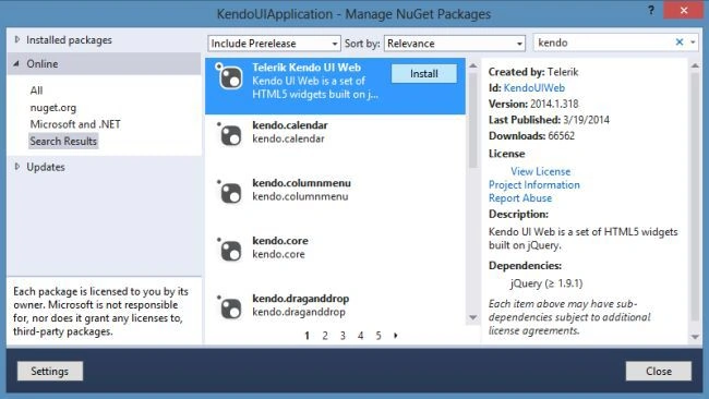 Installing Telerik Kendo