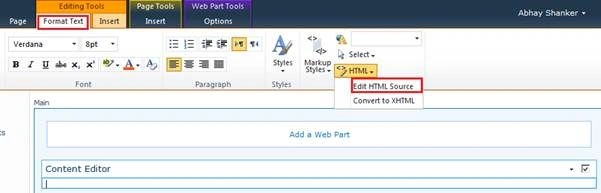 HTML Source in Form