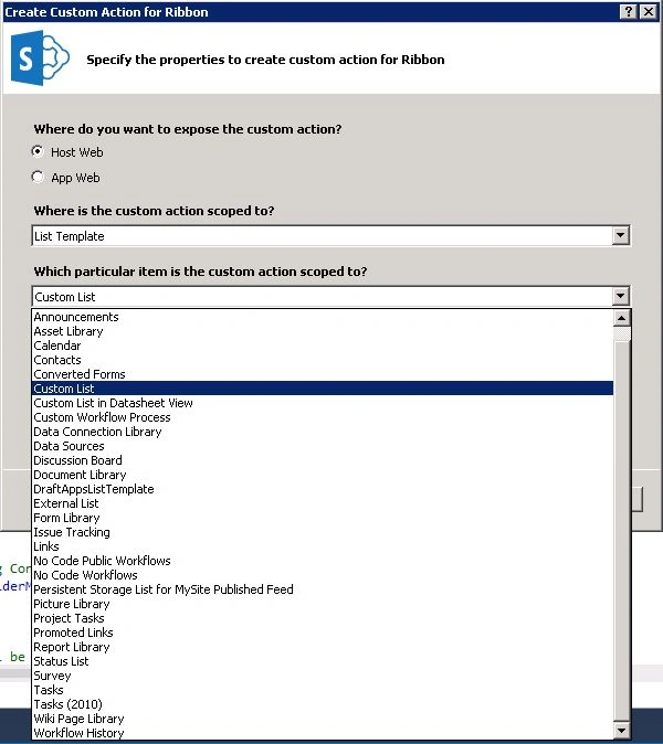 create Custom action for Ribbon