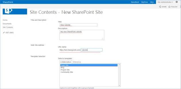 sub-site in SharePoint 2013