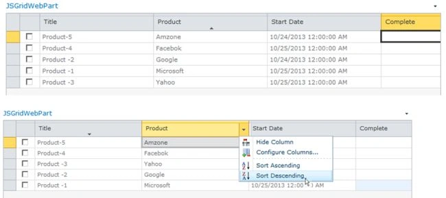 JSGridProject  Web Part in a Project Web App page