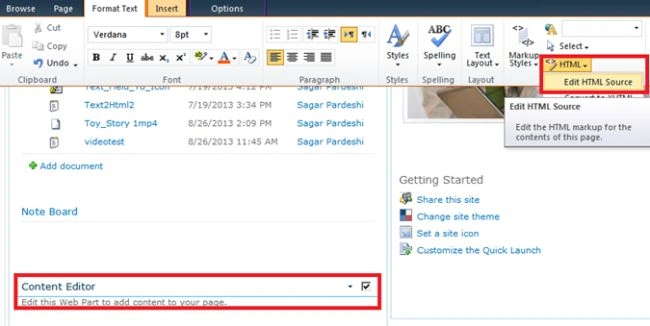 Ribbon under editing tools