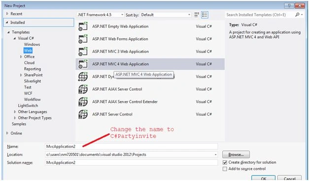 Select the MVC 4 empty project