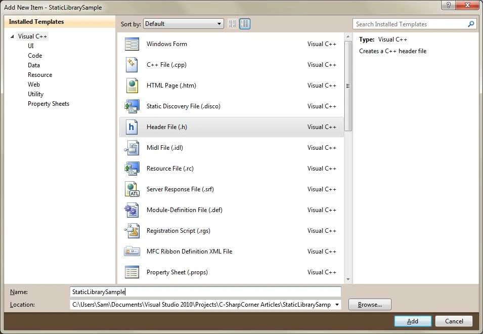Creating a Static Library Using Visual C++