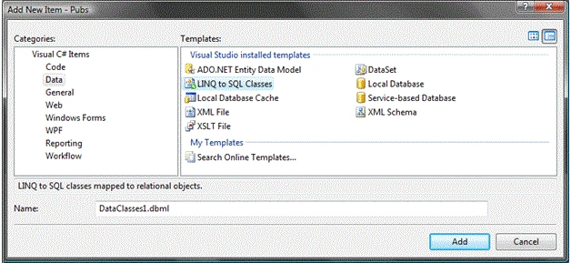 Adding LINQ to SQL Classes