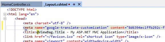 Place the meta tag into the layout page in an MVC project