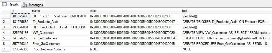 procedure storing table