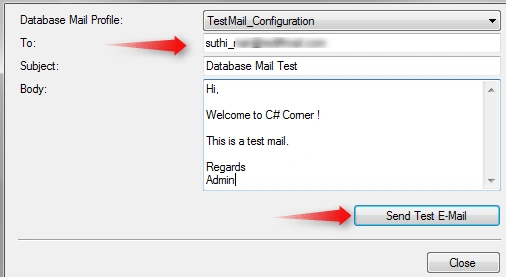 Test E-Mail window