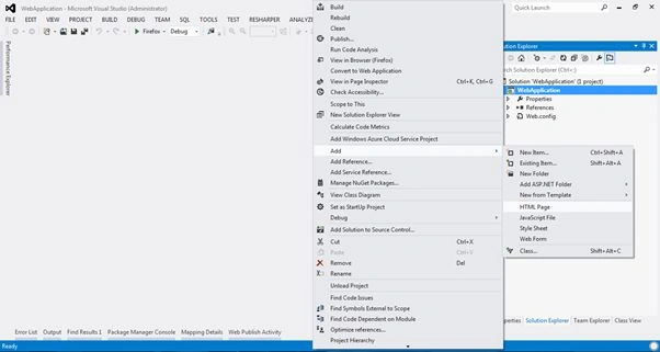 Add html page to project